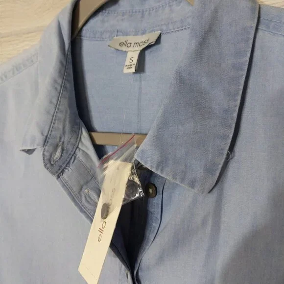 NEW ella moss Chambray Tie Sleeve Top S - Picture 2 of 7